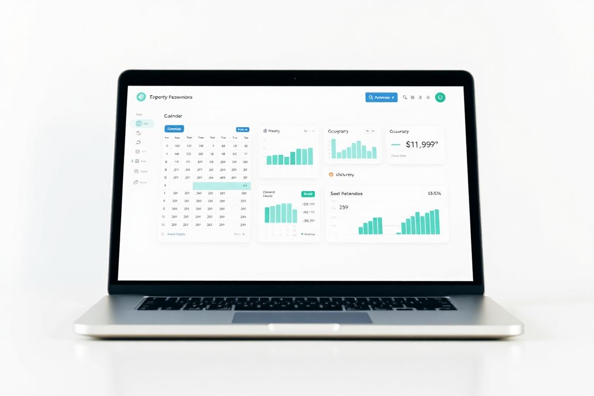 Zan PMS dashboard showing bookings, calendar, and revenue charts